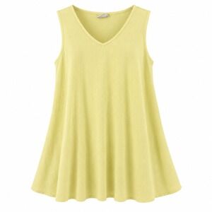 Cottonways Womens Size 3 Pale Yellow Crinkle Gauze Cotton V-Neck Tunic Dress 2X
